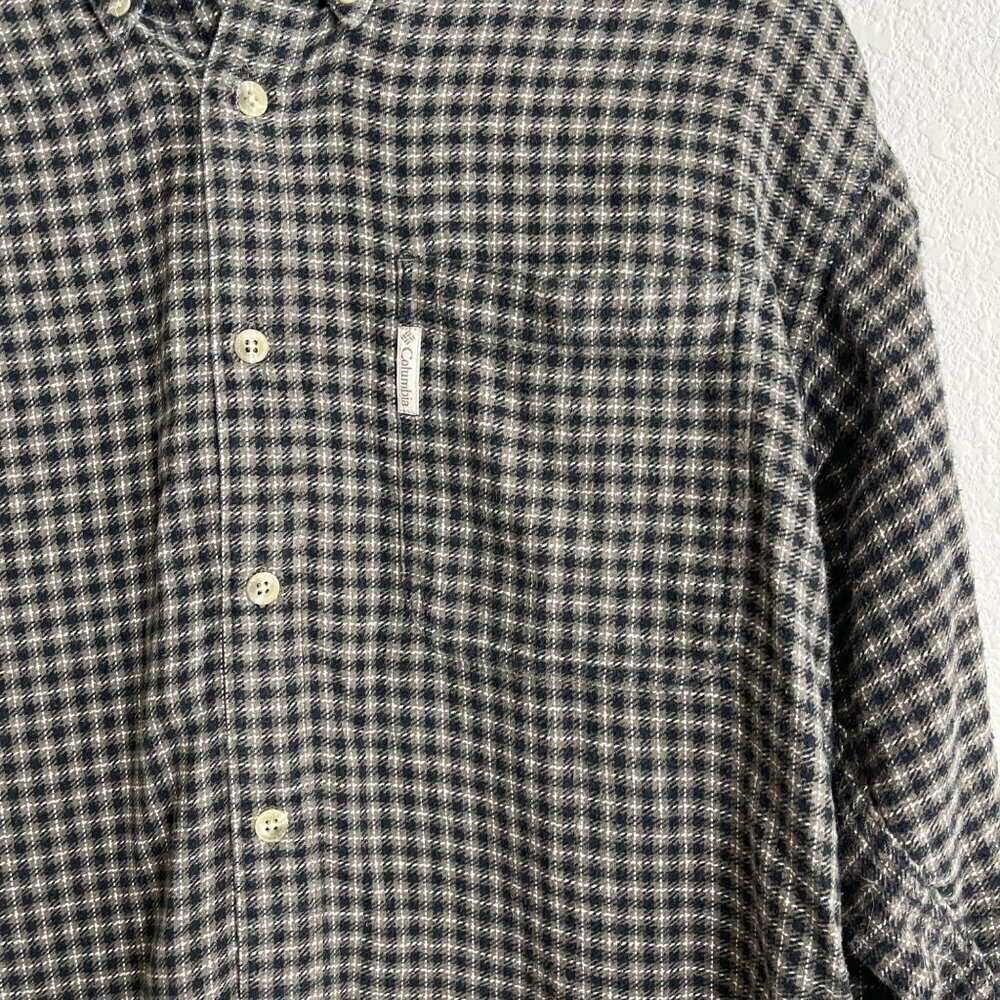Columbia Mens Long Sleeve Plaid Button-Up Shirt L Black/White Cotton Blend - Picture 3 of 9
